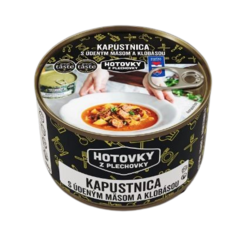 Hotovky z plechovky - Zelná polévka s uzeným a klobásou