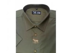 Myslivecká košile s motivem jelena - tmavě zelená - krátký rukáv