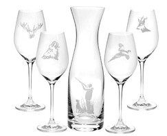 Myslivecká sada skleněná - Karafa + 4 sklenice