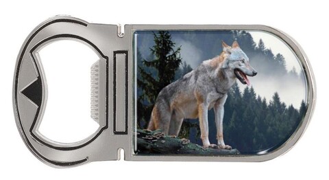 Myslivecký otvírák na láhve s motivem vlka